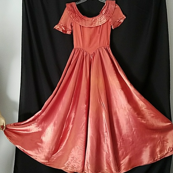 Vintage 1940s Copper Satin Ball Gown As Is Small - Picture 3 of 8